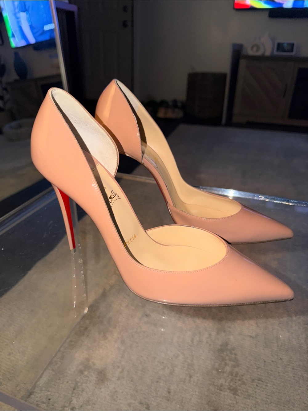 Christian Louboutin Iriza 100 Open Side Pump Nude Patent Leather